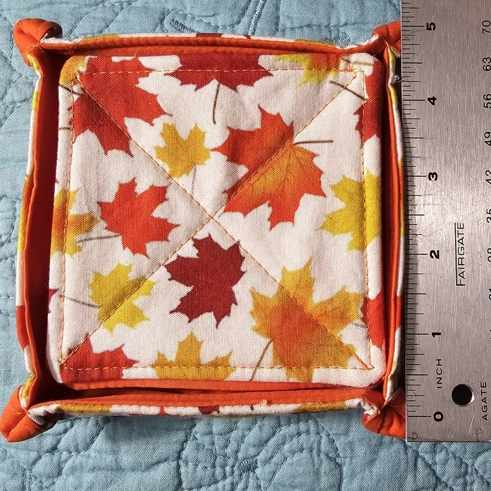 Handmade Cotton Fall Themed Maple Leaves Washable 6 Coasters - Picture 5 of 11